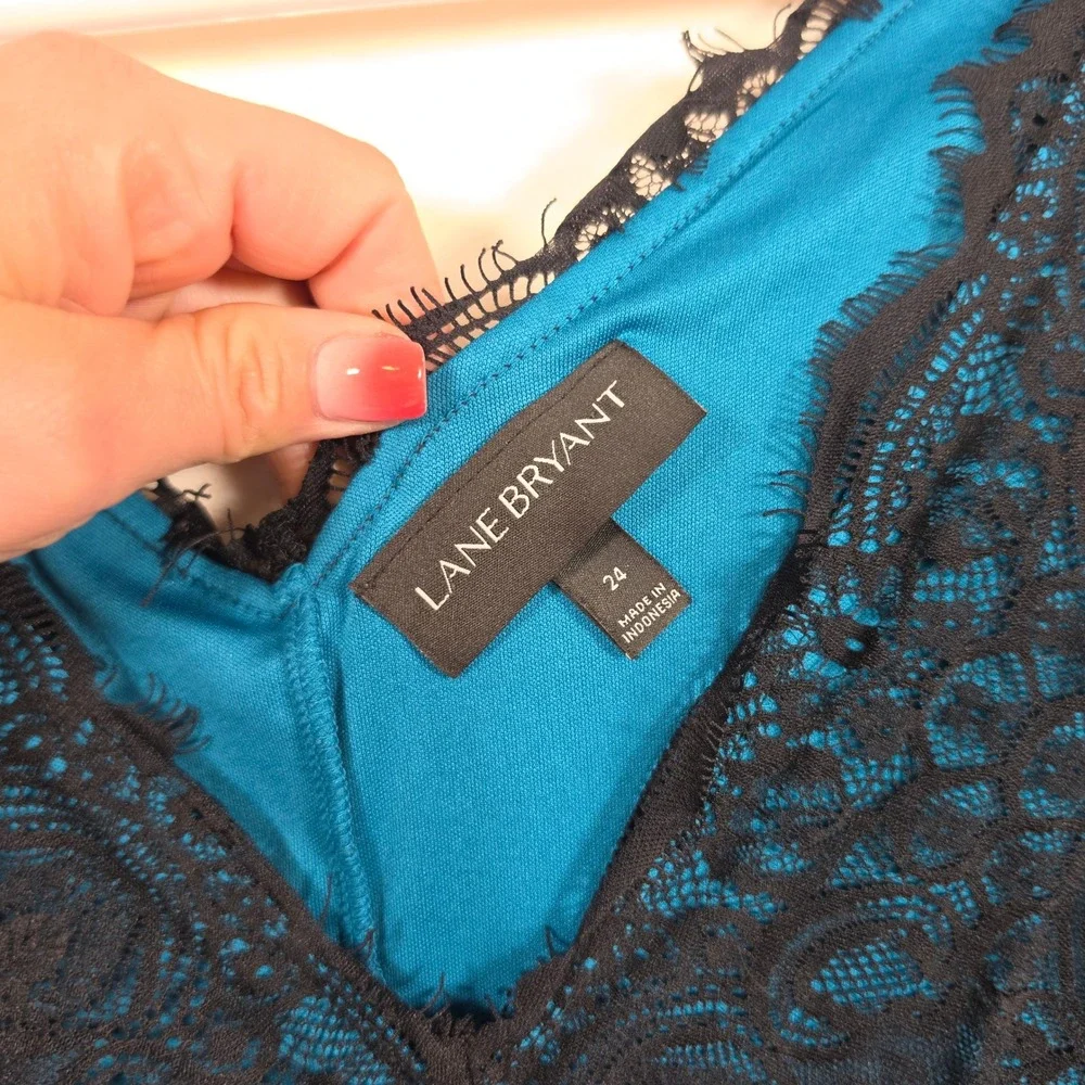 Lane Bryant Lace Dress Womens 24 Teal Black‎ Goth Romantic Whimsigoth Cocktail